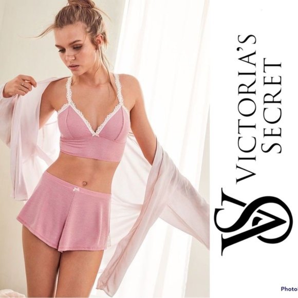 Victoria's Secret | Pink & Cream Ribbed Sleep Bralette | Size Medium - Picture 1 of 12